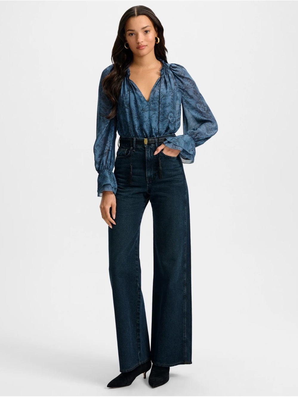 Veronica Beard Taylor Wide Leg High Rise Jean Dark Midnight Wash
